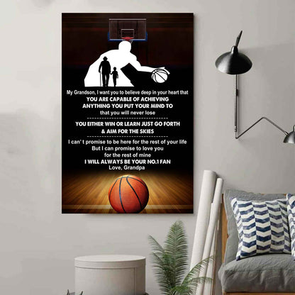 Baseball Poster Canvas Granpa To Grandson - That You Will Never Lose You Either Win Or Learn I Will Always Your No 1 Fan