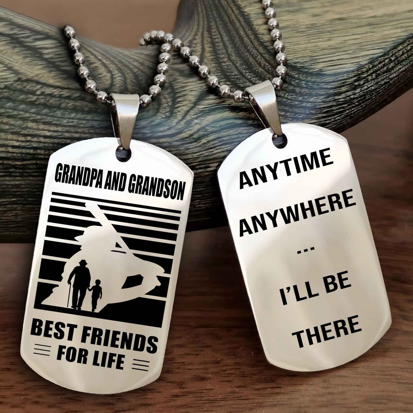 Sport Personalized Double Sided Dog Tag Grandpa And Grandson Best Friend For Life - Anytime Anywhere I Will Be There