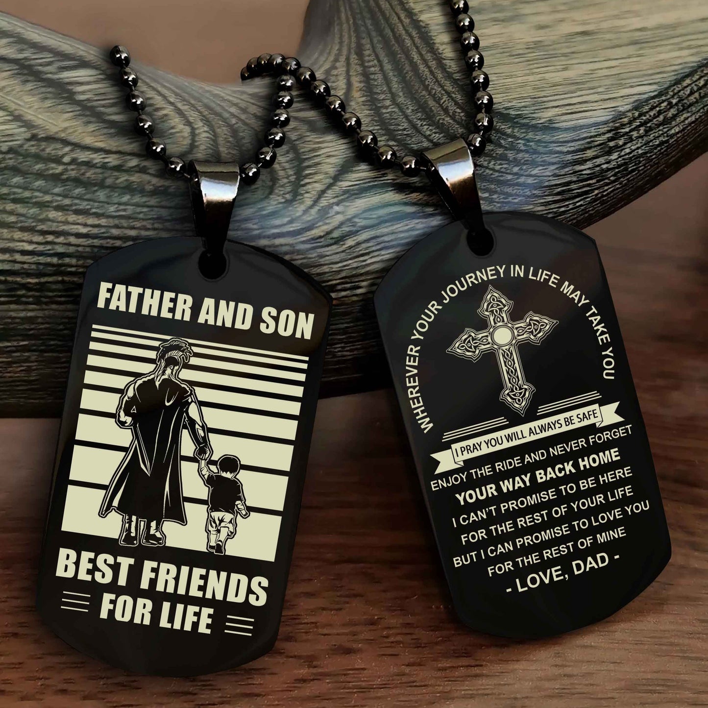 DRB Cross Double Sided Dog Tag Father And Son Best Friend For Life - Gift For Son Never Forget Your Way Back Home