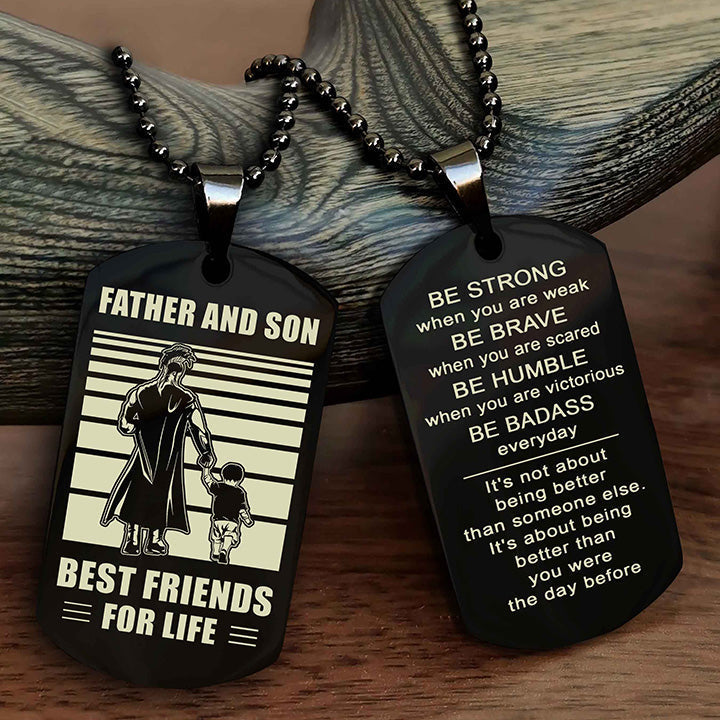 DRB Personalized Double Sided Dog Tag Silver To My Son I Love You - Be Strong When You Are Weak Gift From Dad To Son