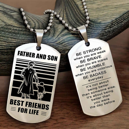 Cowboy Personalized Double Sided Dog Tag To My Son I Love You - Be Strong When You Are Weak Gift From Dad To Son