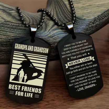 Sport Personalized Double Sided Dog Tag Grandpa And Grandson Best Friend For Life - You Will Never Lose You Either Win Or Learn