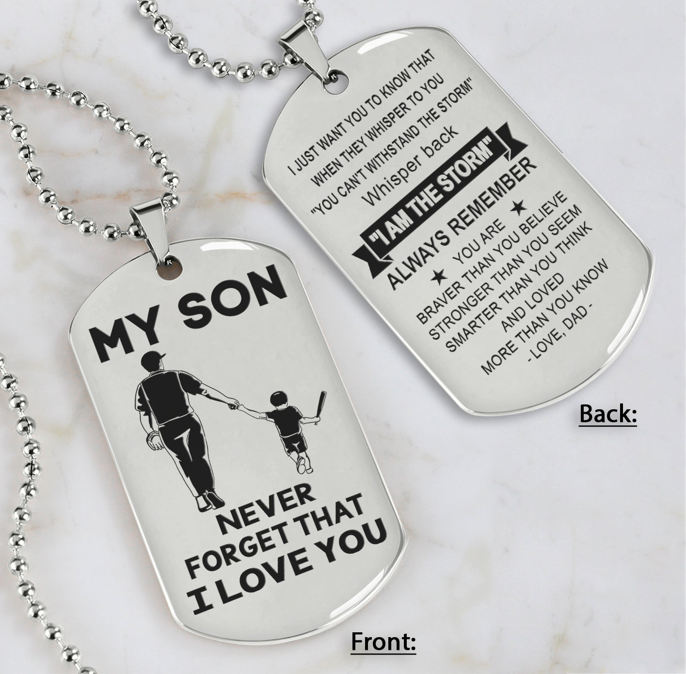 DRB Personalized Double Sided Dog Tag To My Son Never Forget That I Love You - Whisper Back I'm The Storm