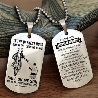 DRB Double Sided Dog Tag Call On Me Son - Gift For Son From Dad Never Forget Your Way Back Home