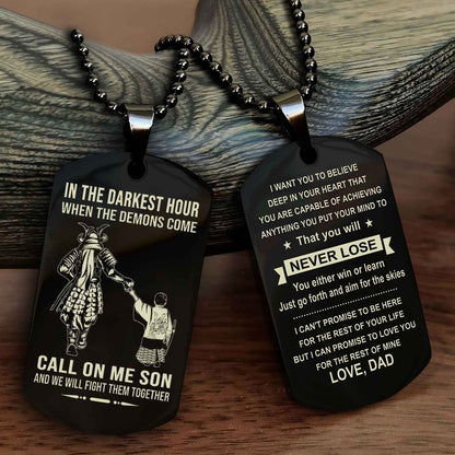 DRB Double Sided Dog Tag Call On Me Son - Gift For Son From Dad You Will Never Lose You Either Win Or Learn
