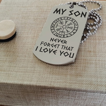 Viking engraved double sided dog tag dad to son be strong when you are weak