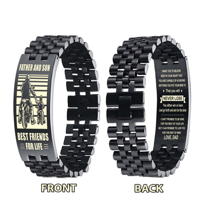 NVL Biker Personalized Double Sided Bracelet Father And Son Best Friends For Life - Message on the back side