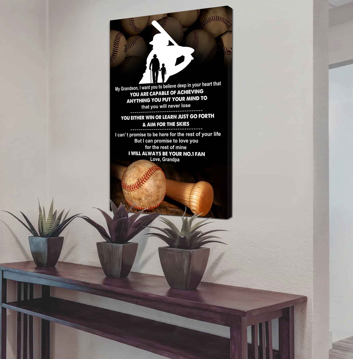 Baseball Poster Canvas Granpa To Grandson - That You Will Never Lose You Either Win Or Learn I Will Always Your No 1 Fan