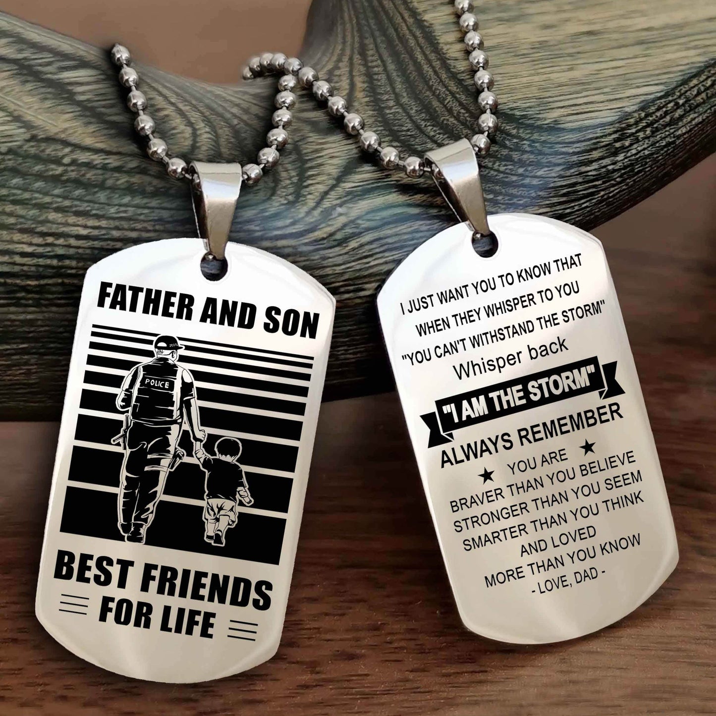 Viking Personalized Double Sided Dog Tag Silver To My Son I Love You - Whisper Back I'm The Storm