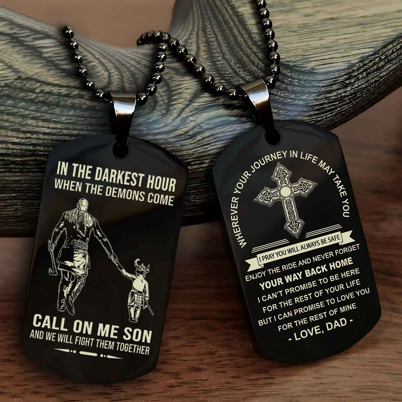 DRB Double Sided Cross Dog Tag Call On Me Son - Gift For Son From Dad Your Way Back Home
