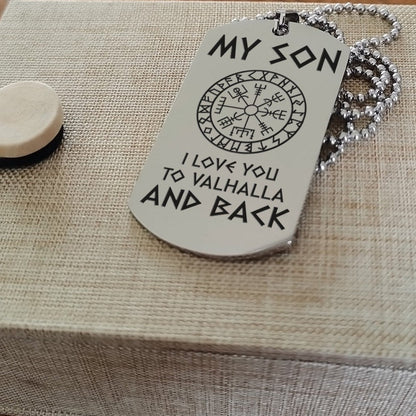 Viking engraved double sided dog tag dad to son i love you to valhalla and back