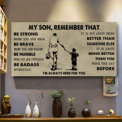 Personalized Sport Poster Canvas - My Son Remember That Be Strong When You Are Weak Be Badass Everyday