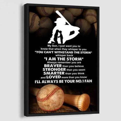Baseball Poster Canvas Mom To Son - Whisper Back I Am The Storm I Will Always Your No 1 Fan
