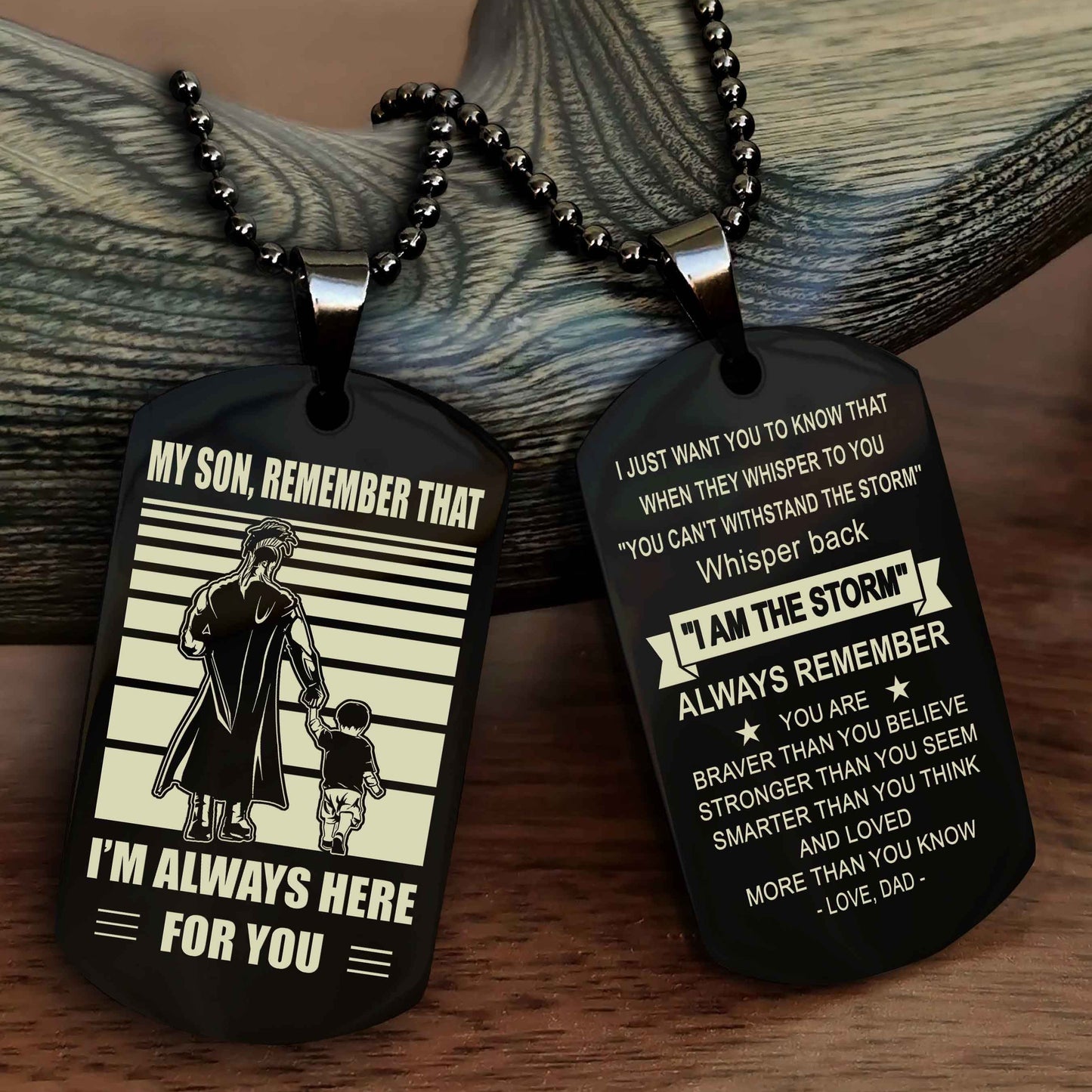 Biker Personalized Double Sided Dog Tag My Son Remember That I Will Always Here Whisper Back I Am The Storm