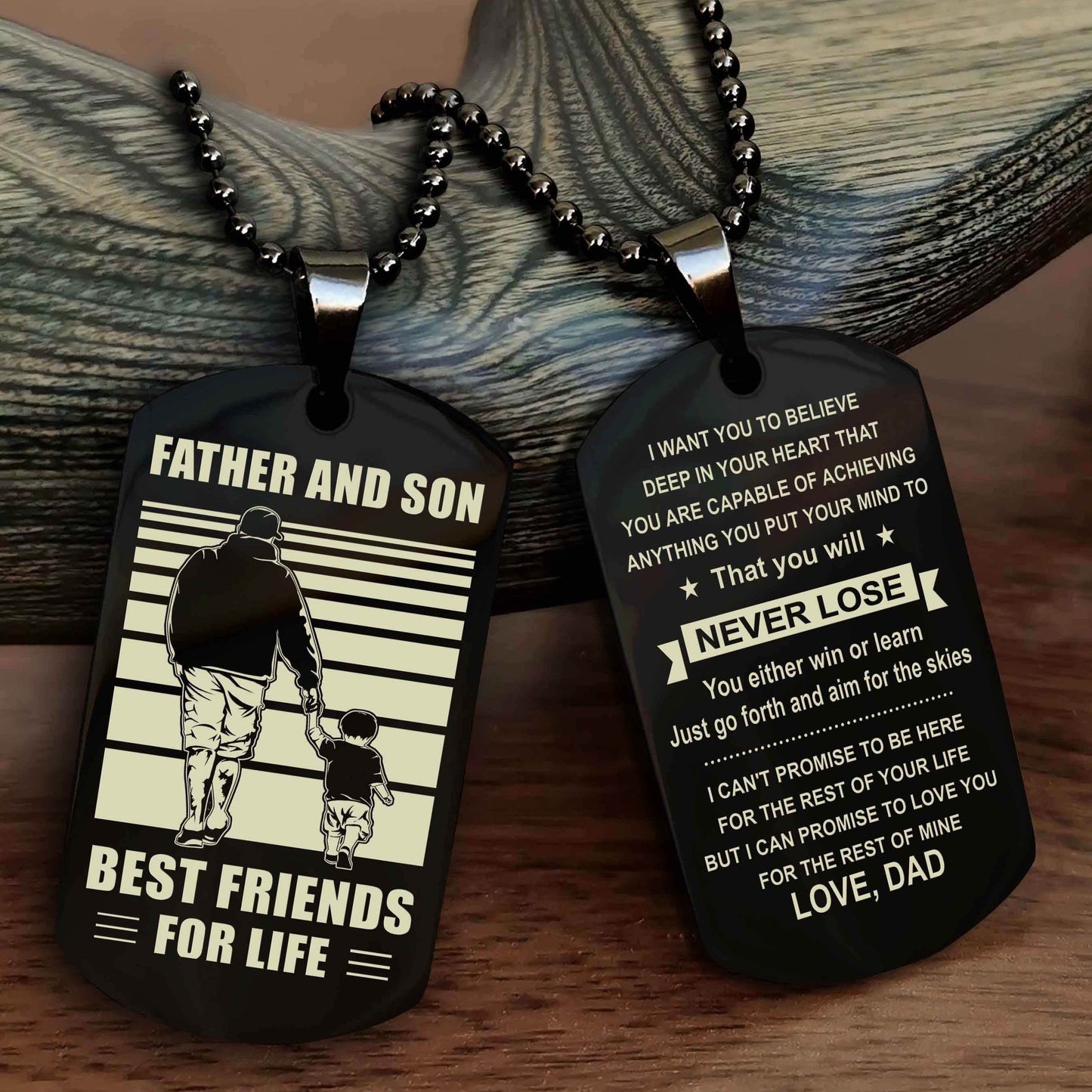 DRB Personalized Double Sided Dog Tag Silver To My Son I Love You - You Will Never Lose You Either Win Or Learn From Dad To Son