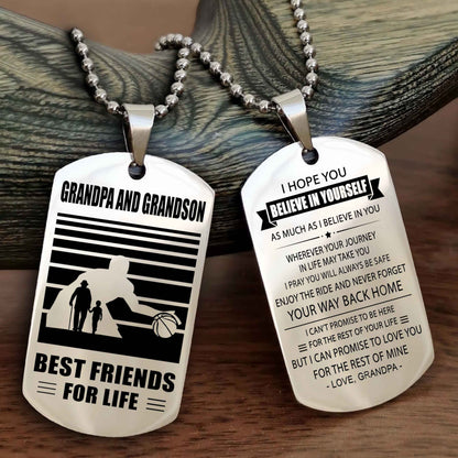 Sport Personalized Double Sided Dog Tag Grandpa And Grandson Best Friend For Life - Never Forget Your Way Back Home I Belive In You
