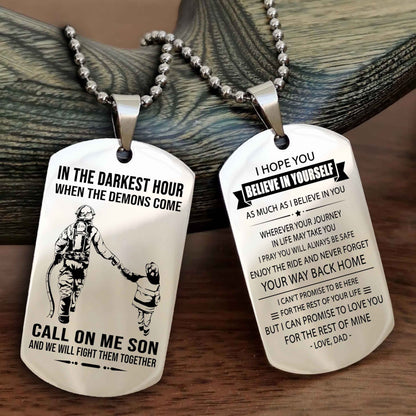 DRB Double Sided Dog Tag Call On Me Son - Gift For Son From Dad Never Forget Your Way Back Home