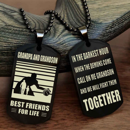 Sport Personalized Double Sided Dog Tag Grandpa And Grandson Best Friend For Life - Call On Me Grandson And We Will Fight Them Together