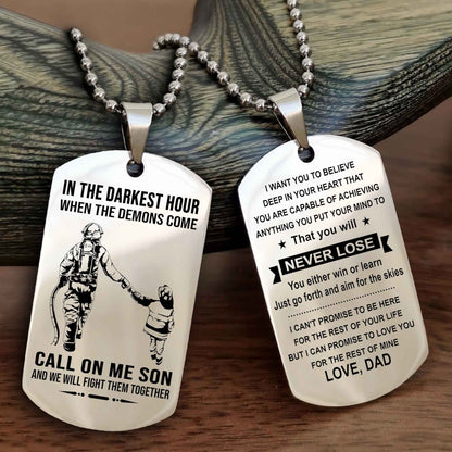 DRB Double Sided Dog Tag Call On Me Son - Gift For Son From Dad You Will Never Lose You Either Win Or Learn