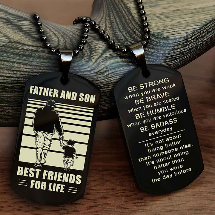 DRB Personalized Double Sided Dog Tag Silver To My Son I Love You - Be Strong When You Are Weak Gift From Dad To Son