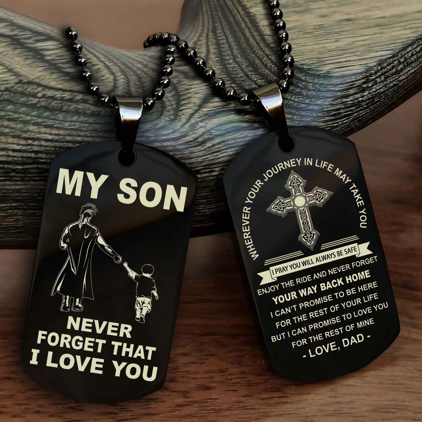 DRB Cross Double Sided Dog Tag To My Son Never Forget That I Love You - Gift For Son Never Forget Your Way Back Home