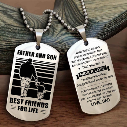 Viking Personalized Double Sided Dog Tag Silver To My Son I Love You - You Will Never Lose You Either Win Or Learn From Dad To Son