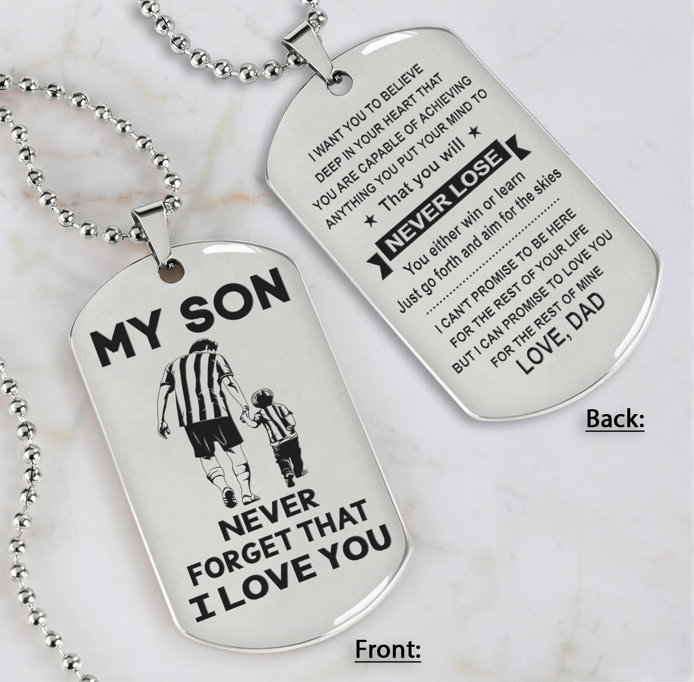DRB Personalized Double Sided Dog Tag To My Son Never Forget That I Love You - You Will Never Lose You Either Win Or Learn