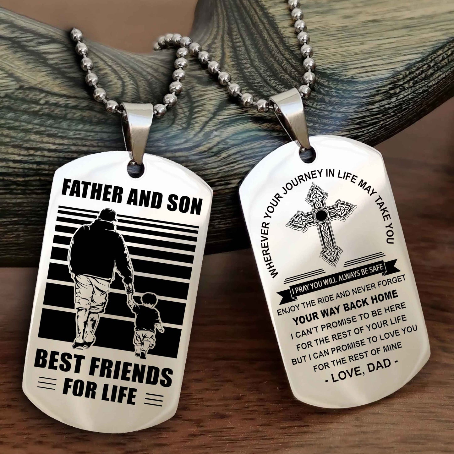 DRB Cross Double Sided Dog Tag Father And Son Best Friend For Life - Gift For Son Never Forget Your Way Back Home