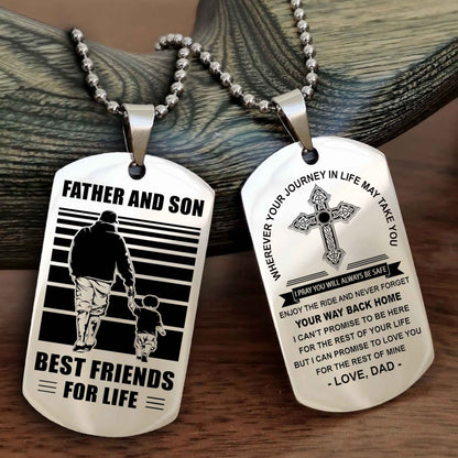DRB Cross Double Sided Dog Tag Father And Son Best Friend For Life - Gift For Son Never Forget Your Way Back Home