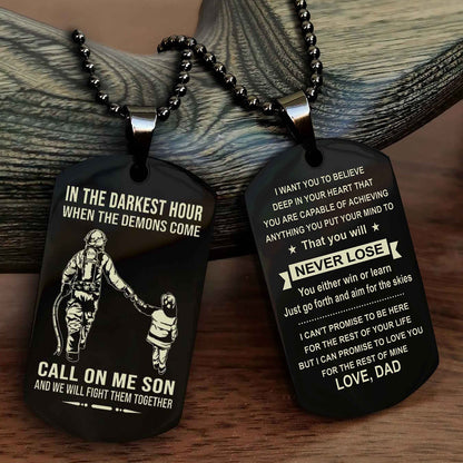 DRB Double Sided Dog Tag Call On Me Son - Gift For Son From Dad You Will Never Lose You Either Win Or Learn