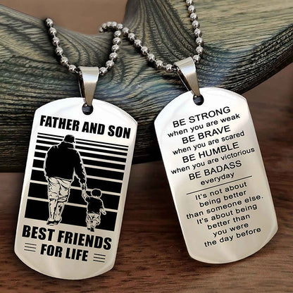 Cowboy Personalized Double Sided Dog Tag To My Son I Love You - Be Strong When You Are Weak Gift From Dad To Son