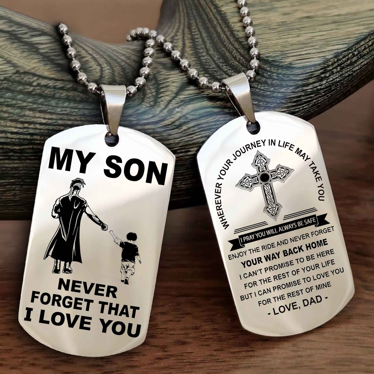 Knight Templar Cross Double Sided Dog Tag To My Son Never Forget That I Love You - Gift For Son Never Forget Your Way Back Home