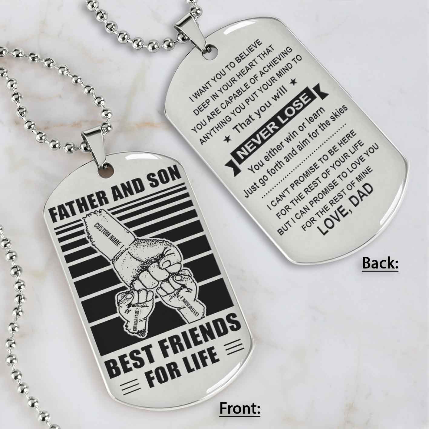Family Fist Bump Team 3 Personalized Double Sided Dog Tag Father  And Son Best Friends For Life - Message on the back side