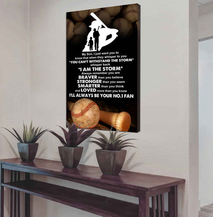 Baseball Poster Canvas Dad To Son - Whisper Back I Am The Storm I Will Always Your No 1 Fan