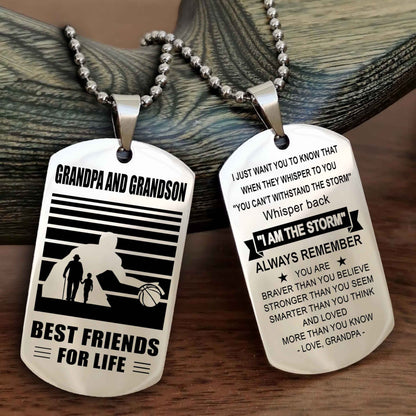 Sport Personalized Double Sided Dog Tag Grandpa And Grandson Best Friend For Life - Whisper Back I'm The Storm