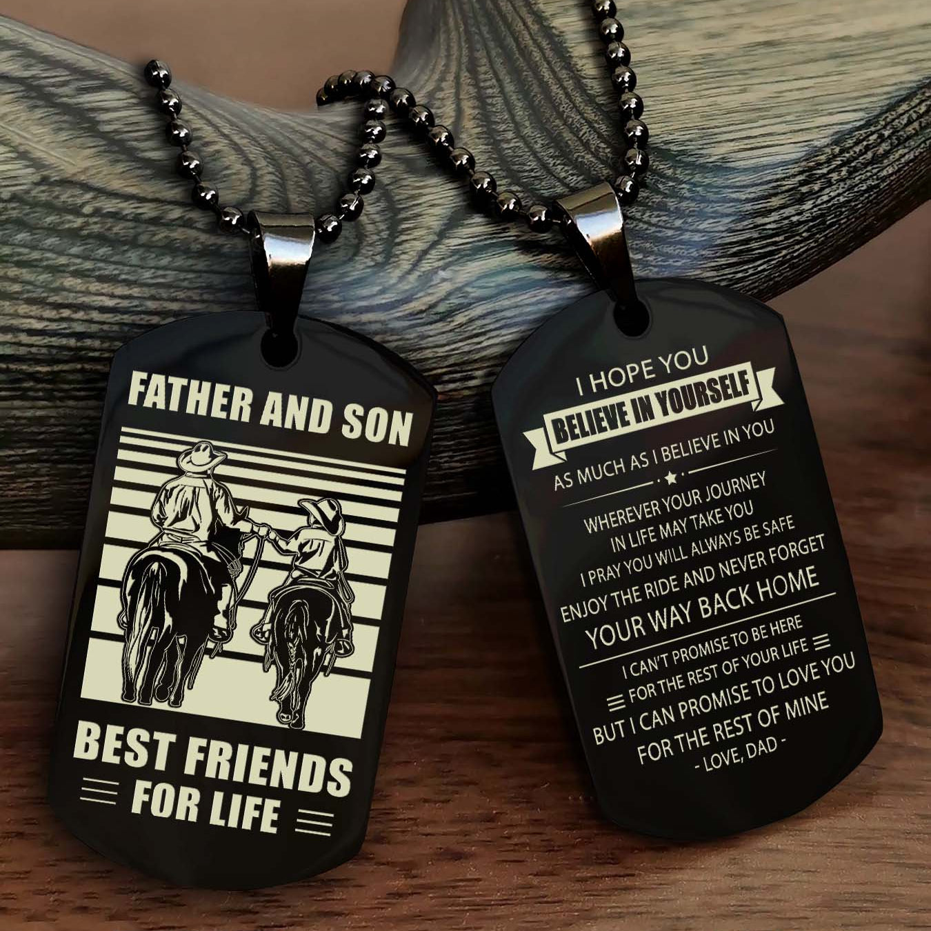 Cowboy Personalized Double Sided Dog Tag To My Son I Love You - Enjoy The Ride And Never Forget Your Way Back Home From
