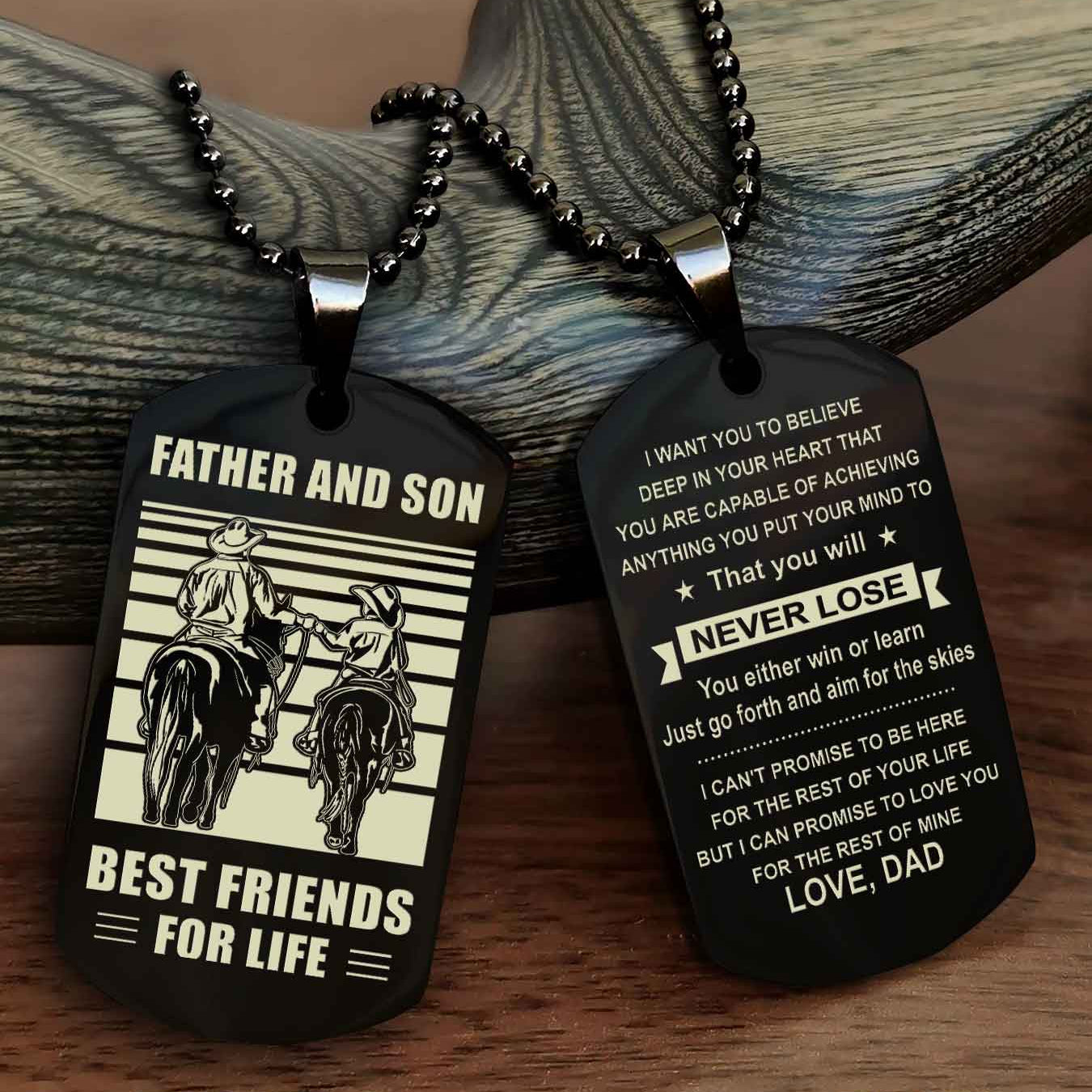 Cowboy Personalized Double Sided Dog Tag To My Son I Love You - You Will Never Lose You Either Win Or Learn From Dad To Son