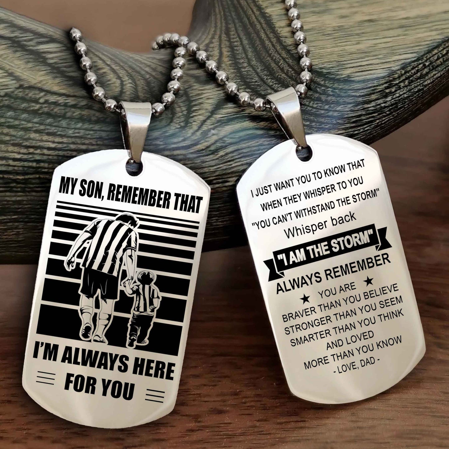 DRB Personalized Double Sided Dog Tag My Son Remember That I Will Always Here Whisper Back I Am The Storm