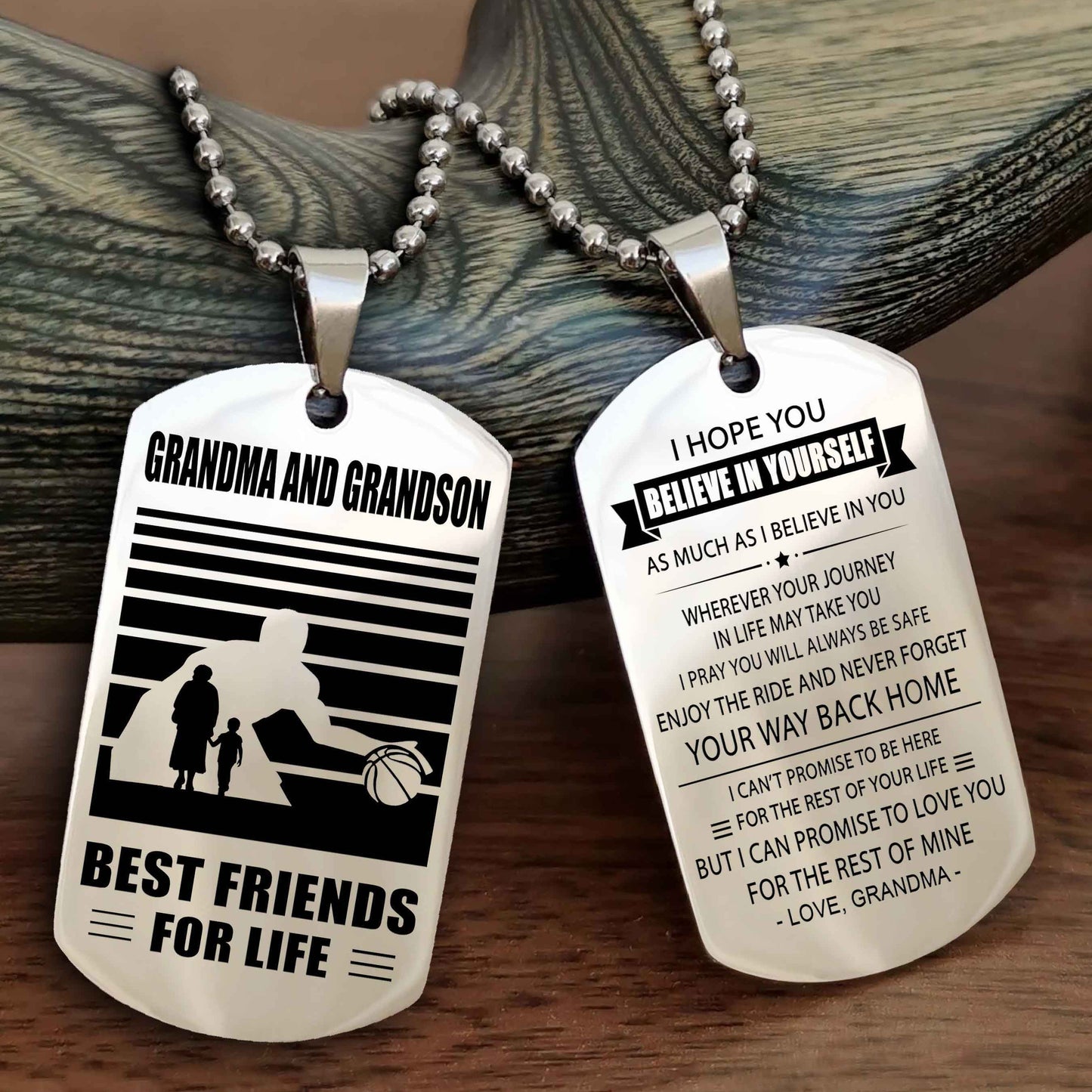 Sport Personalized Double Sided Dog Tag Grandpa And Grandson Best Friend For Life - Never Forget Your Way Back Home I Belive In You