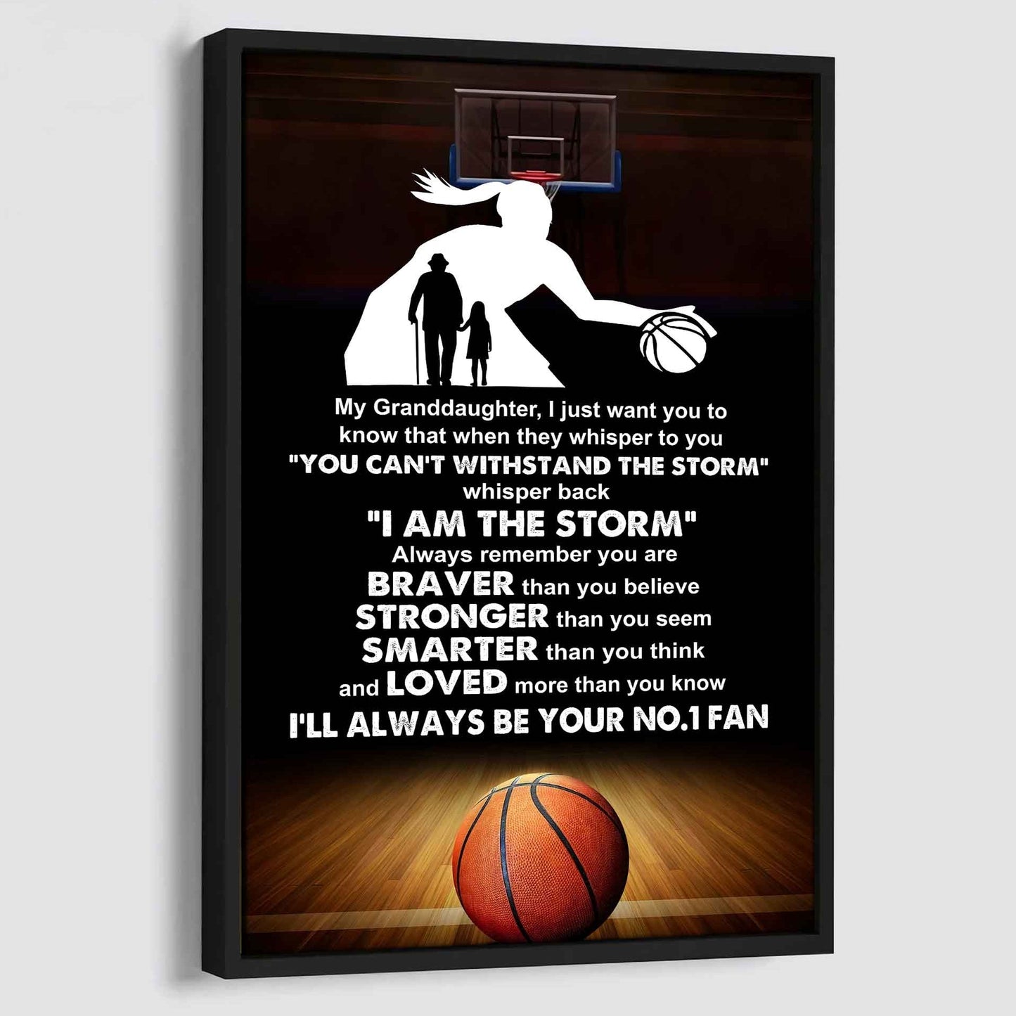 Baketball Poster Canvas Grandpa To Granddaughter - Whisper Back I Am The Storm I Will Always Your No 1 Fan