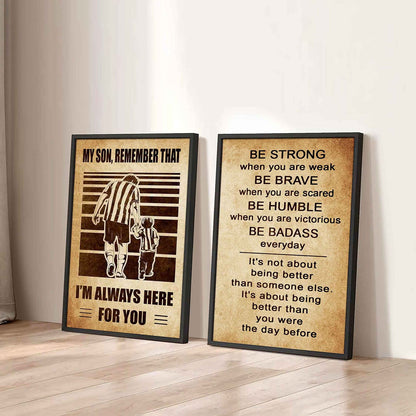 Combo 2 DRB Poster Canvas My Son Remember That - Be Strong When You Are Weak Be Brave When You Are Scared Be Badass Everyday