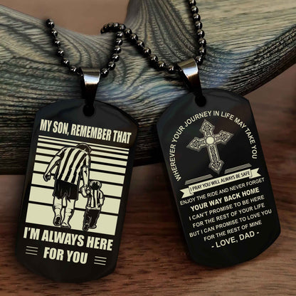 DRB Cross Double Sided Dog Tag My Son Remember That - Gift For Son Enjoy The Ride Never Forget Your Way Back Home