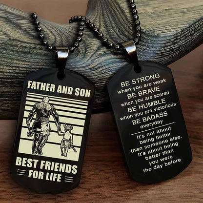 Viking Personalized Double Sided Dog Tag Silver To My Son I Love You - Be Strong When You Are Weak Gift From Dad To Son