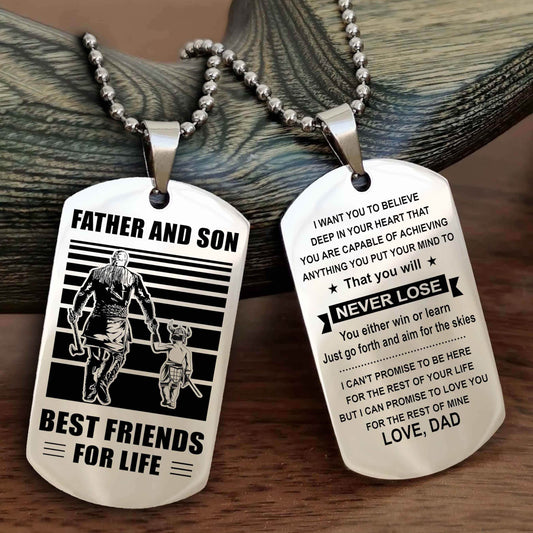Viking Personalized Double Sided Dog Tag Silver To My Son I Love You - You Will Never Lose You Either Win Or Learn From Dad To Son