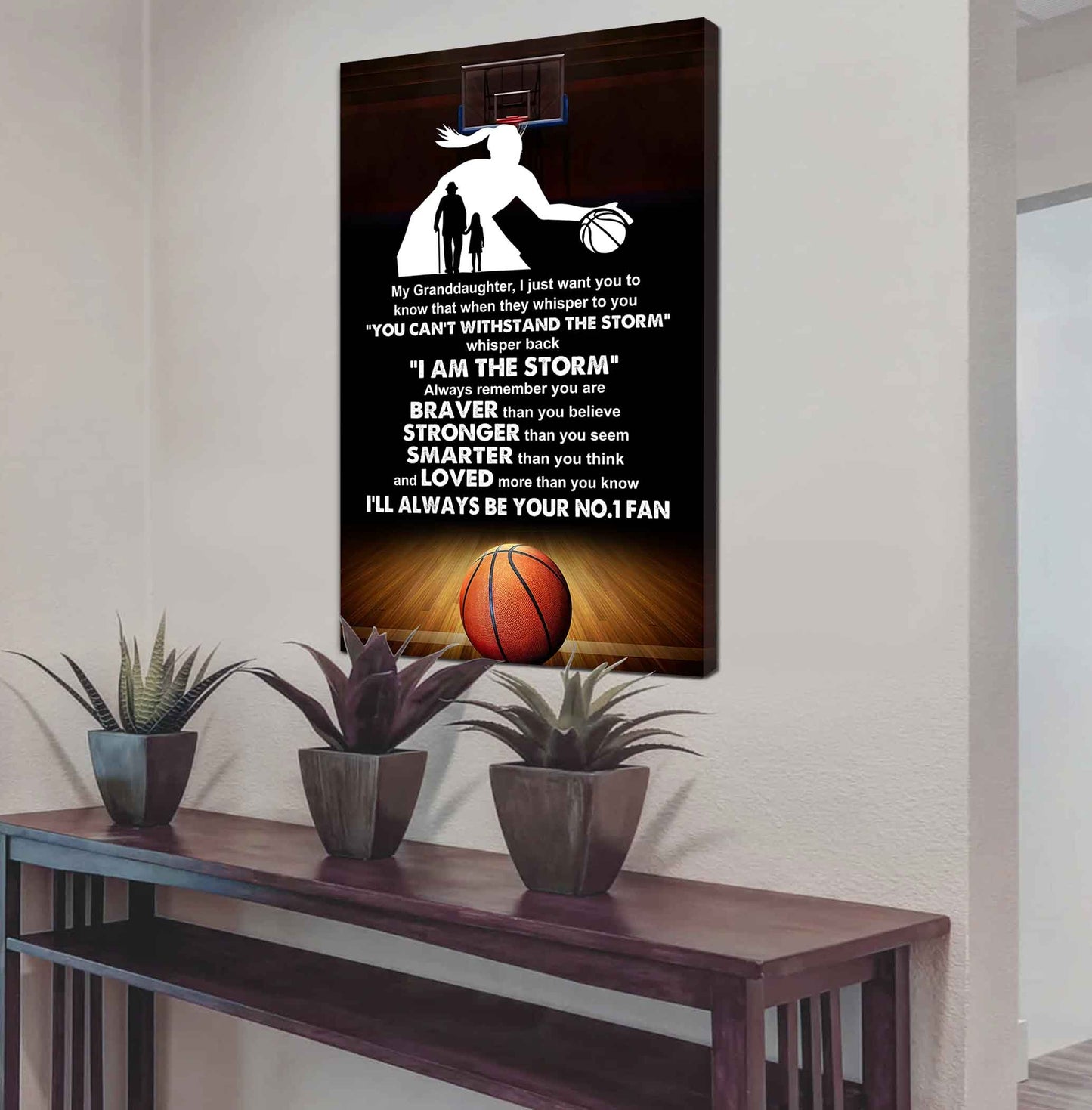 Baketball Poster Canvas Grandpa To Granddaughter - Whisper Back I Am The Storm I Will Always Your No 1 Fan