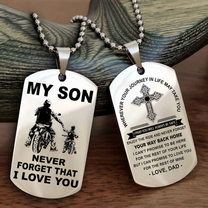DRB Cross Double Sided Dog Tag To My Son Never Forget That I Love You - Gift For Son Never Forget Your Way Back Home