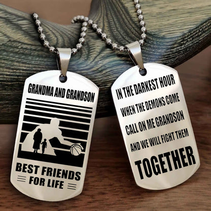 Sport Personalized Double Sided Dog Tag Grandpa And Grandson Best Friend For Life - Call On Me Grandson And We Will Fight Them Together