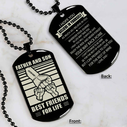 Family Fist Bump Team 3 Personalized Double Sided Dog Tag Father  And Son Best Friends For Life - Message on the back side
