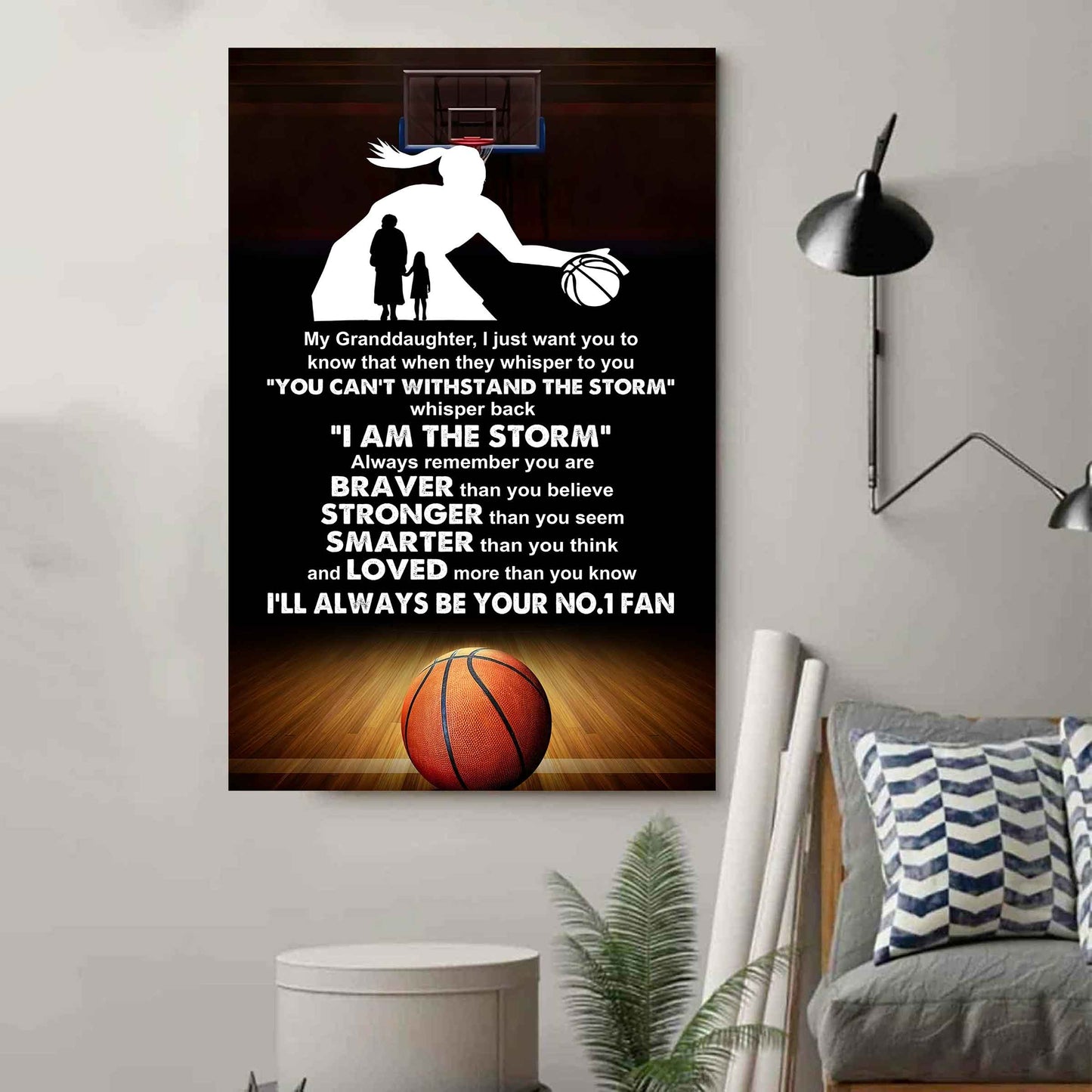 Baketball Poster Canvas Grandma To Granddaughter - Whisper Back I Am The Storm I Will Always Your No 1 Fan