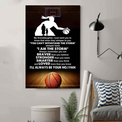 Baketball Poster Canvas Grandma To Granddaughter - Whisper Back I Am The Storm I Will Always Your No 1 Fan
